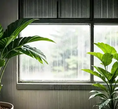 Beschlagenes Fenster als Zeichen erhöhter Luftfeuchtigkeit