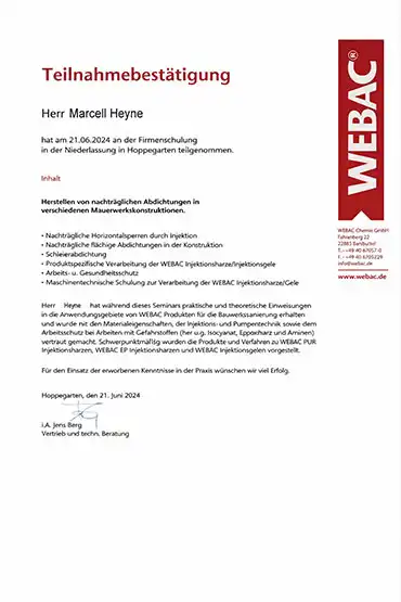 webac Zertifikat Marcell